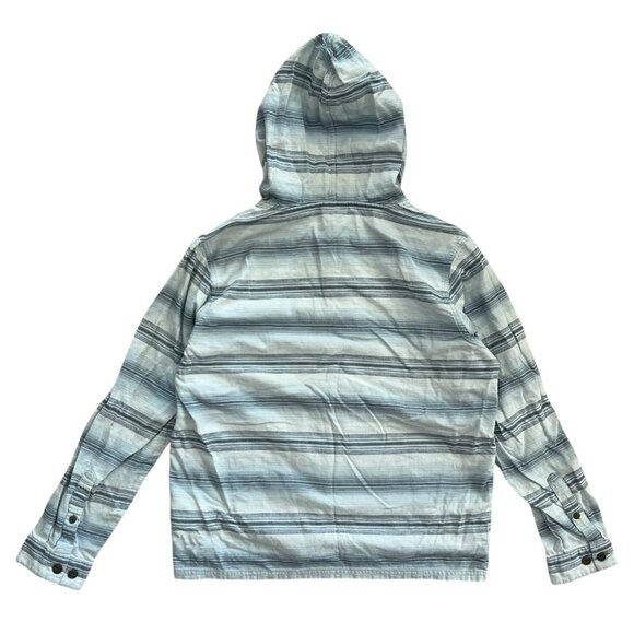 Patagonia Mens Organic Cotton Stripe Hooded Shirt Blue M Beachy Coastal Surf - Picture 2 of 11